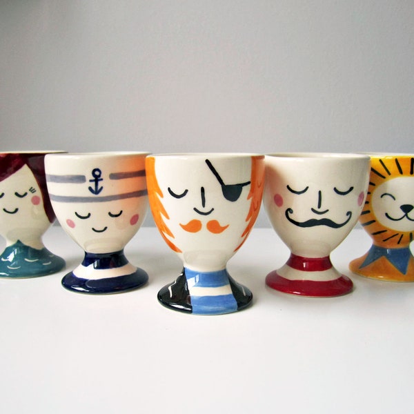 Character Egg Cups - Ceramic Egg Cups - Egg Gift - Egg Holders - Kids Gift - Kitchenware - Circus Theme - Nautical - Egg Cup - Gift Set