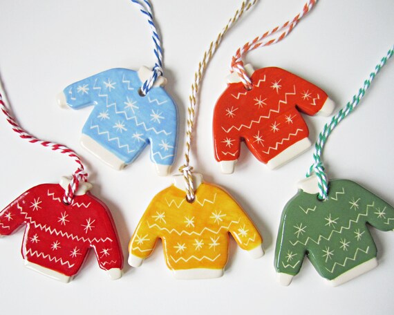 Winter Decorations - Christmas Jumper Decorations - Jumper and Hats - Christmas Decorations - Tree Decorations - Ceramic - Jolly Decor