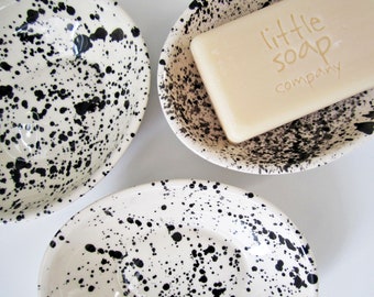 Splatter Dish - Soap Dish - Ceramic Dish - Monochrome - Ring Dish - Jewellery - Bathroom Accessory - Shaving Dish - Bathroom - Mini Dish