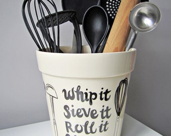 Illustrative Utensil Pot - Kitchen Storage - Utensil Pot - Kitchen Accessories Holder - Kitchen Pot - Ceramic Utensil Pot