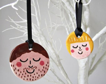 Portrait Decorations - Family Portrait - Tree Decorations - Personalised Gifts - Family Tree - Handmade - Ceramic Decor - Christmas Baubles