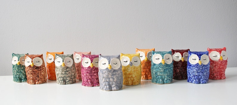 Owl Figurines Ceramic Gift Miniature Owls Owl Gift Ceramic Owls Desk Decor Gifts for Her Collectables image 1