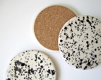 Splatter Coaster Set - Ceramic - Coffee Table Accessories - Handmade - Splatter Design - Monochrome - Gifts for the Home - Home Decor