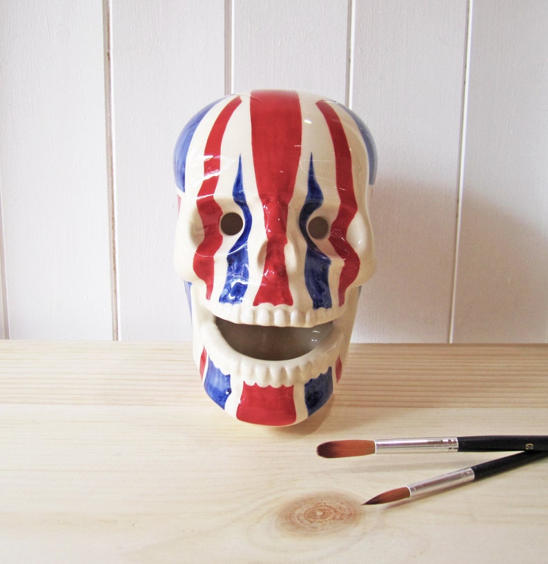 Gifts for Him Union Jack British Gift Ceramic Ornament Skull Art Ceramic Skull Hand Painted Skull Union Jack Skull