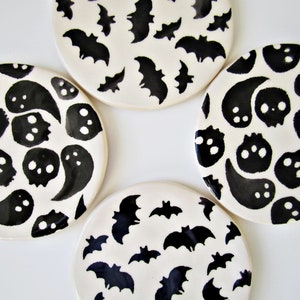 Spooky Coasters - Halloween Decor - Drink Coasters - Bat Design - Skulls - Ghosts - Ceramic Coasters - Coffee Table - Drink Holder