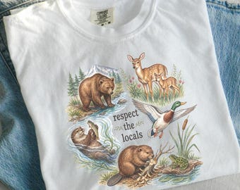 Respect The Locals T-Shirt - Men & Women's Unisex Graphic Tee - Vintage Wildlife Conservation Shirt - Protect National Parks Nature Tee