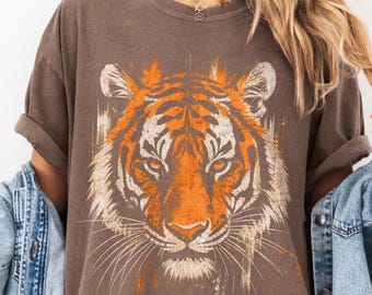 Tiger T-Shirt, Vintage Comfort Colors Distressed Tee, Cincy Bengals Retro Animal Graphic Unisex Shirt, Tiger Lover Gift, Football Top