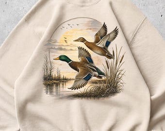 Flying Mallard Duck T-Shirt, Comfort Colors Waterfowl Hunting Tee, Vintage Wetland Wildlife Graphic Unisex Shirt, Nature Gift