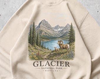 Glacier National Park T-Shirt, Comfort Colors Montana Mountain Tee, Retro Hiking Lake Wildlife Graphic Unisex Shirt, Travel Gift