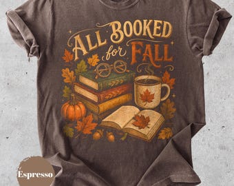 秋の予定はすべて埋まっているシャツ、読書好きのための秋のグラフィックTシャツ、秋の読書シャツ、居心地の良い読書好きのためのアパレル、本の虫へのギフト、かわいい図書館Tシャツ