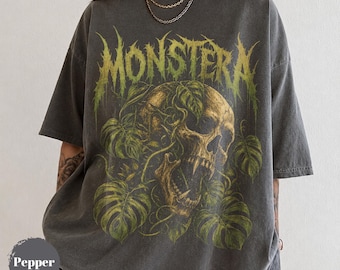 Maglietta Monstera Death Metal, maglietta con teschio urlante, maglietta unisex con grafica gotica a tema piante d'appartamento, regalo punk horror botanico