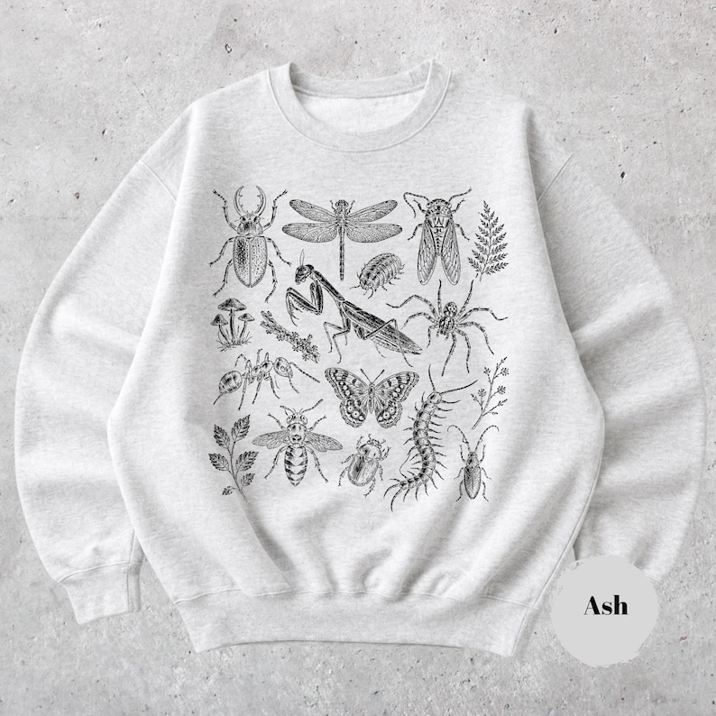 90s Bugs Shirt, Vintage Insect Graphic Tee, Tattoo Style Centipede Ant Mantis Design, Entomology Nature Lover Gift image 12