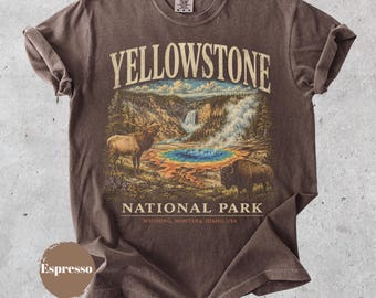 Yellowstone National Park Shirt, Vintage 90s Waterfall Landscape Graphic Tee, Retro Mountain Wildlife Apparel, Wyoming Nature Lover Gift