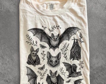 Vintage Bat T-Shirt, Retro Gothic Cottagecore Tee, Halloween Dark Aesthetic Graphic Unisex Shirt, Spooky Bat Lover Gift, 90s Top