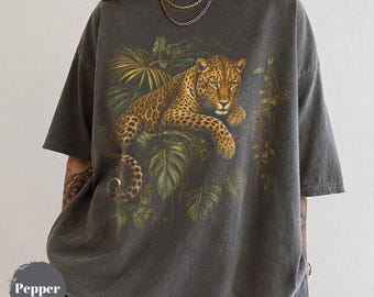 Jungle Leopard T-Shirt, Comfort Colors Tropical Wildlife Tee, Dark Safari Nature Graphic Unisex Shirt, Leopard Lover Gift, Big Cat Top