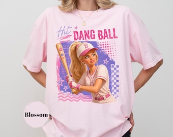 Hit The Dang Ball Shirt, Funny Baseball Mom Tee, Game Day Softball Shirt, Pink Doll Face Meme Tee, Sarcastic Baseball Graphic Shirt