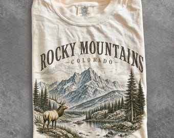 Vintage Rocky Mountains Colorado T-Shirt, Comfort Colors Outdoor Heritage Tee, Retro Elk Nature Graphic Unisex Shirt, Hiking Gift