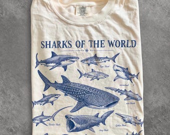 Shark Species T-Shirt, Comfort Colors Marine Life Tee, Ocean Animal Graphic Unisex Shirt, Shark Lover Gift, Aquarium Fish Top