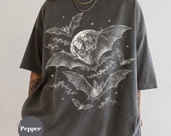 Vintage Bat Shirt, Gothic Vampire Bat Graphic Tee, Witchy Goblincore Apparel, Spooky Season Halloween Gift, Dark Academia Nature Goth