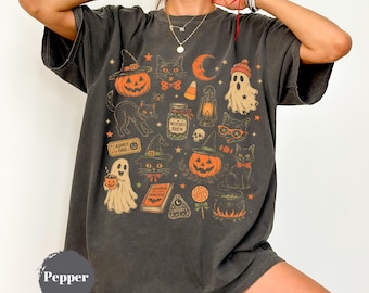 Long Live Halloween Black Cat Shirt, Vintage Spooky Season Graphic Tee, Retro Pumpkin Ghost Apparel, Cat Lover Halloween Gift