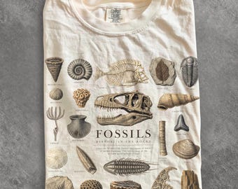 Fossilien-T-Shirt, Vintage-Geologie-Shirt aus den 90ern, Unisex-Shirt mit Paläontologie-Motiv, Geschenk für Wissenschaftsbegeisterte, Y2K-Top