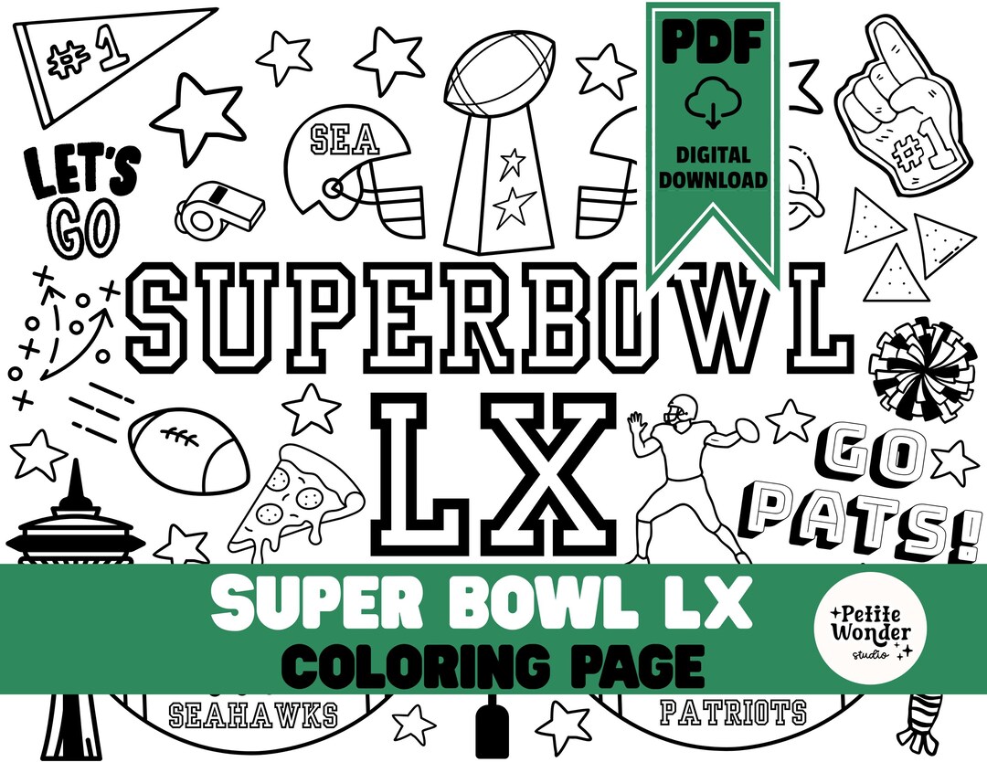 Super Bowl LX Coloring Page Printable for Kids – Football Game Day ...