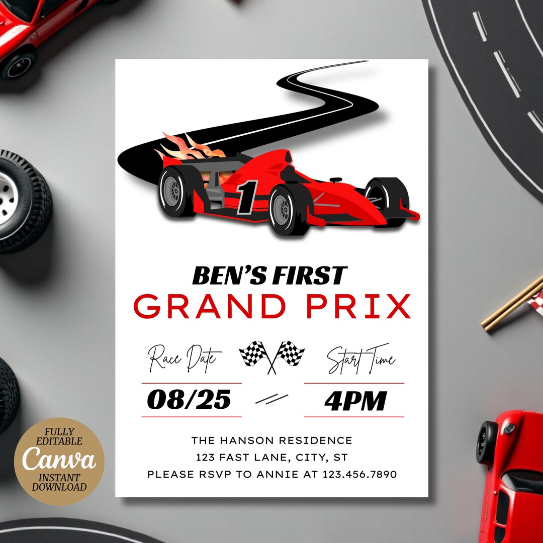 Motor Racing Theme Invitation Race Car Birthday Invitation Custom Canva Template Instant Download ...