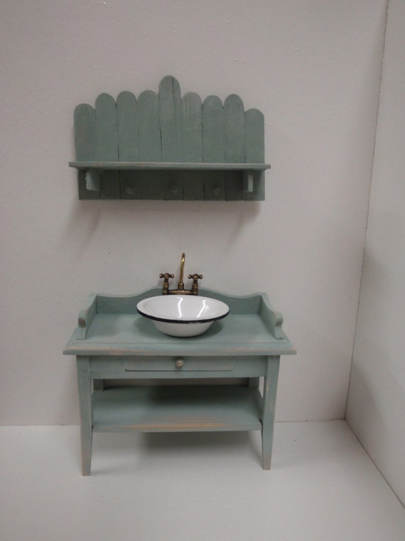 Dollhouse Bathroom Vanity Wash Stand And Shelf 1 12 Scale Etsy