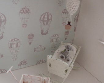 Dollhouse wallpaper air balloons  PDF 1:12 scale nursery (Nr 1)