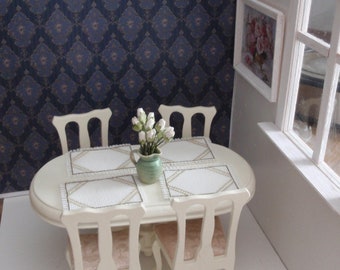 Dollhouse wallpaper medallion dark blue PDF 1:12 scale French