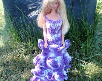 Barbie crochet pattern PDF long ruffled  dress