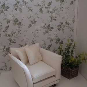 Dollhouse wallpaper white magnolia light grey background  PDF 1:12 scale