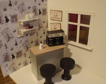 Dollhouse wallpaper Paris PDF 1:12 scale French vintage shop, café, fashion, perfume