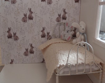 Dollhouse wallpaper rabbits PDF 1:12 scale nursery/kids room