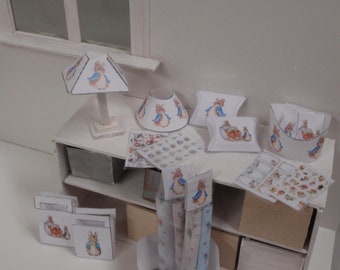 Dollhouse Peter Rabbit PDF displays lampshades cards gift boxes etc. 1:12 scale