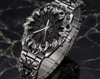 Reloj de armadura con garra de espina gótica, joyería punk streetwear Y2K de acero inoxidable (resistente al agua)