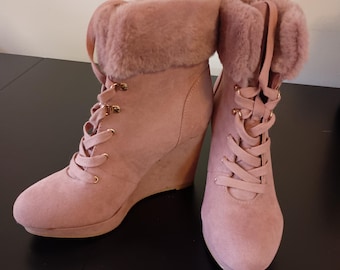 Dusty Pink Wedge Boots