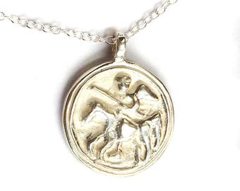 Saint Michael medallion, sterling silver medallion, saints, catholic saints, necklace, silver necklace