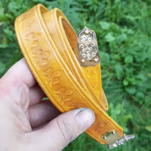 Medieval leather belt, Fleur De lise, stamped, 1 inch, SCA, reenactor, LARP
