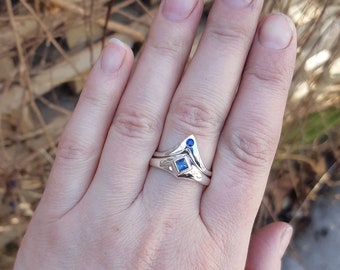 Princess Tiara stacking ring set, blue/teal, sterling silver, stacking rings, sapphire rings