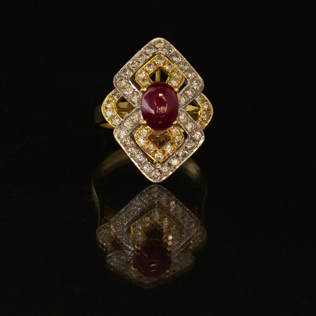 Art Deco Inspired Ruby Ring in 18 Karat Yellow and White Gold With ...
