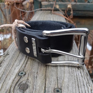 Cintura in pelle, accenti in acciaio, 1,5 pollici, cintura in pelle nera, vera cintura in pelle