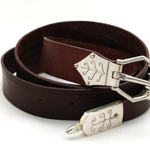 Medieval inspired leather belt, silver plated fittings, 1 inch, SCA, reenactor, cosplay
