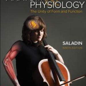 Peut inclure: Couverture du manuel "Anatomie et Physiologie" avec le sous-titre "L'unité de la forme et de la fonction". L'image montre une femme jouant du violoncelle, avec des illustrations anatomiques du cerveau et du bras. Auteur : Saladin, 9e édition.
