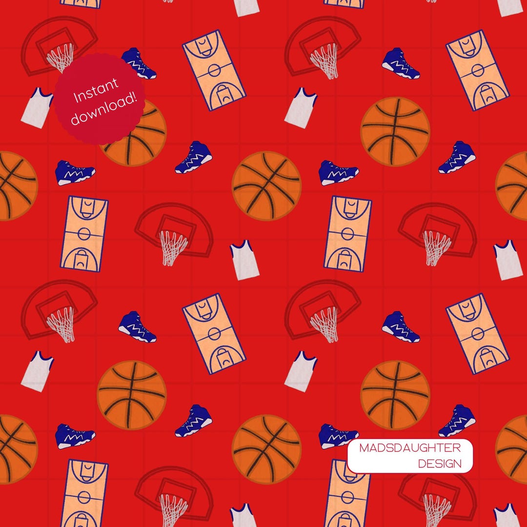 Basketball Blue Seamless Pattern - Digital Download - Red Background - Etsy