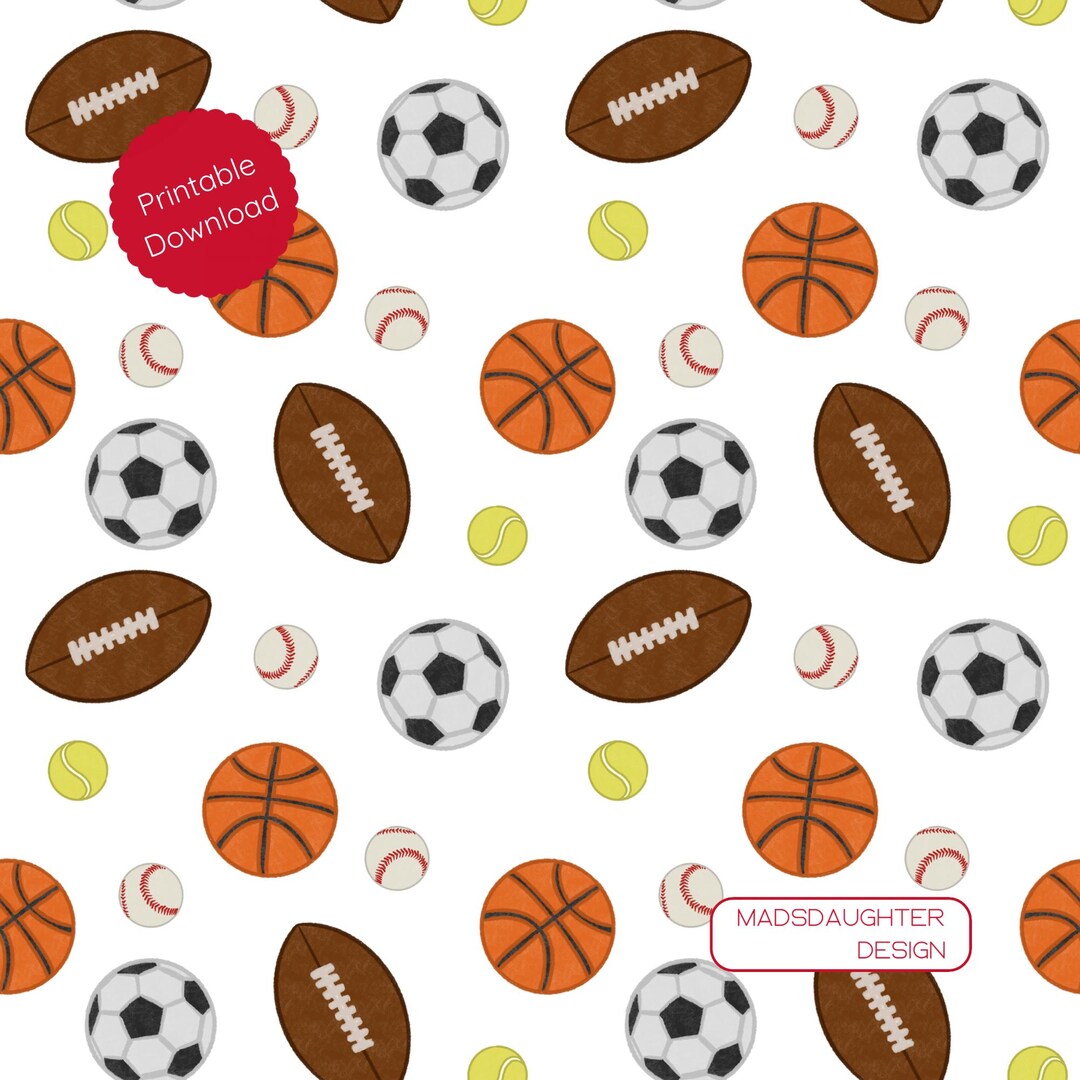 Sports Pattern Ready to Print PDF – Basketball Football Soccer Digital ...