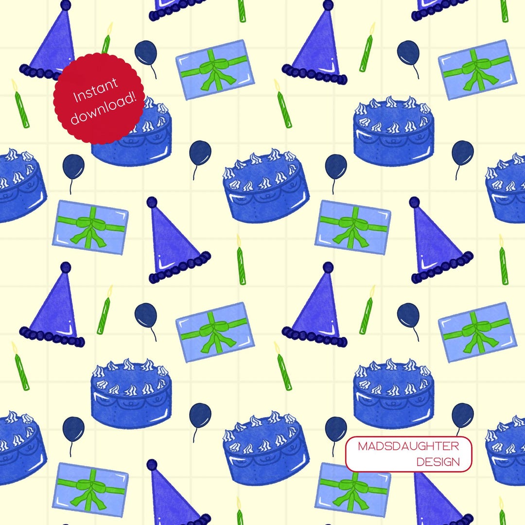 Birthday Boy Seamless Pattern Digital Download - Yellow Background - Etsy
