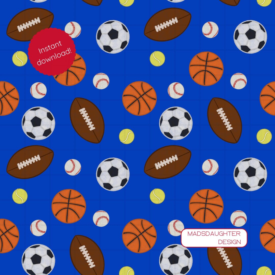 Sports Ball Seamless Pattern Digital Download — Dark Blue Background - Etsy