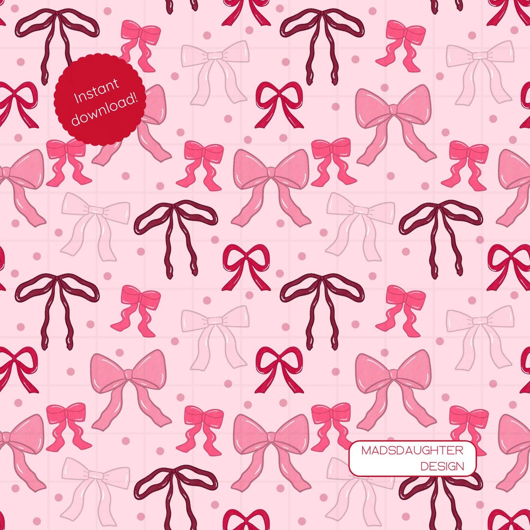 Pink and Red Bows - Pink Background - Seamless Pattern Digital Download ...