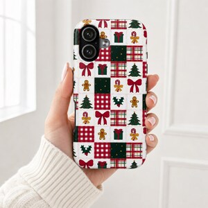Christmas Patchwork Phone Case, Red Gingham Holiday Plaid, Festive iPhone & Samsung Galaxy Cover